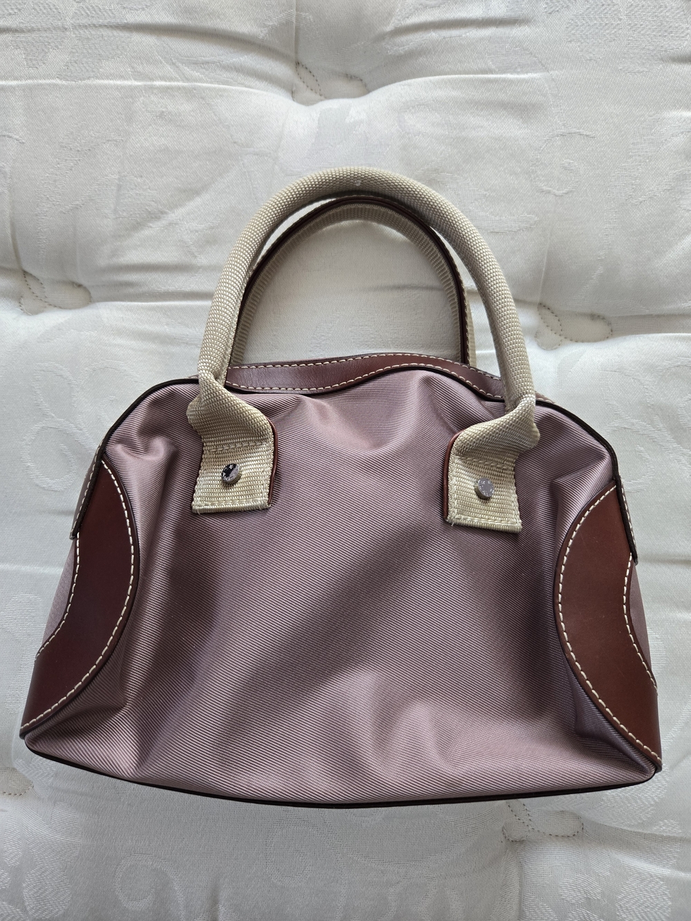 Lancel Compact Mauve Mini Handbag with Cream Handles